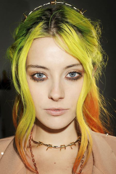gray to acid yellow best two tone hairstyle for women