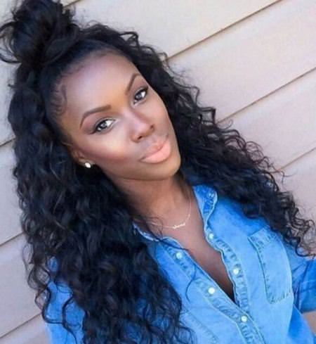messy-half-updo captivating long hairstyles for black women