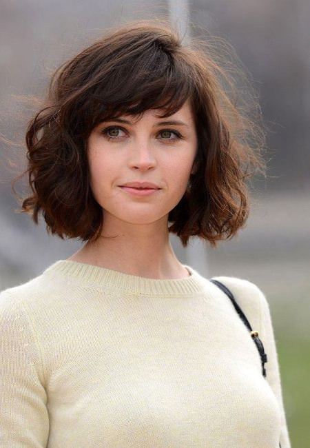 Curly bob with bangs hairstyles for short hair