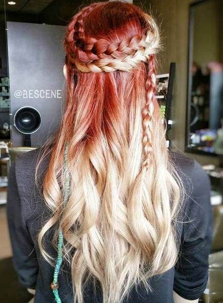 Platinum blonde red ombre hair