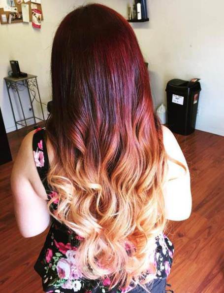 Rainbow of red ombre hair