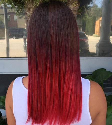Super straight and smooth red ombre hair