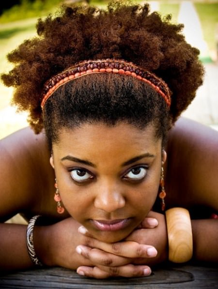 afro puff with a headband natural hairstyles for short hair