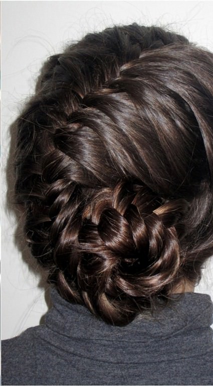 asymmetrical bun fishtail braid hairstyles
